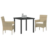 Garden Dining Set with Cushion 3 pcs Beige Poly Rattan