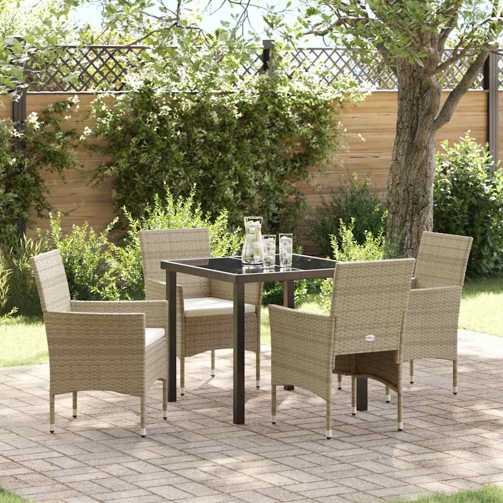 Garden Dining Set with Cushion 5 pcs Beige Poly Rattan