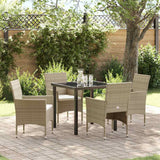 Garden Dining Set with Cushion 5 pcs Beige Poly Rattan