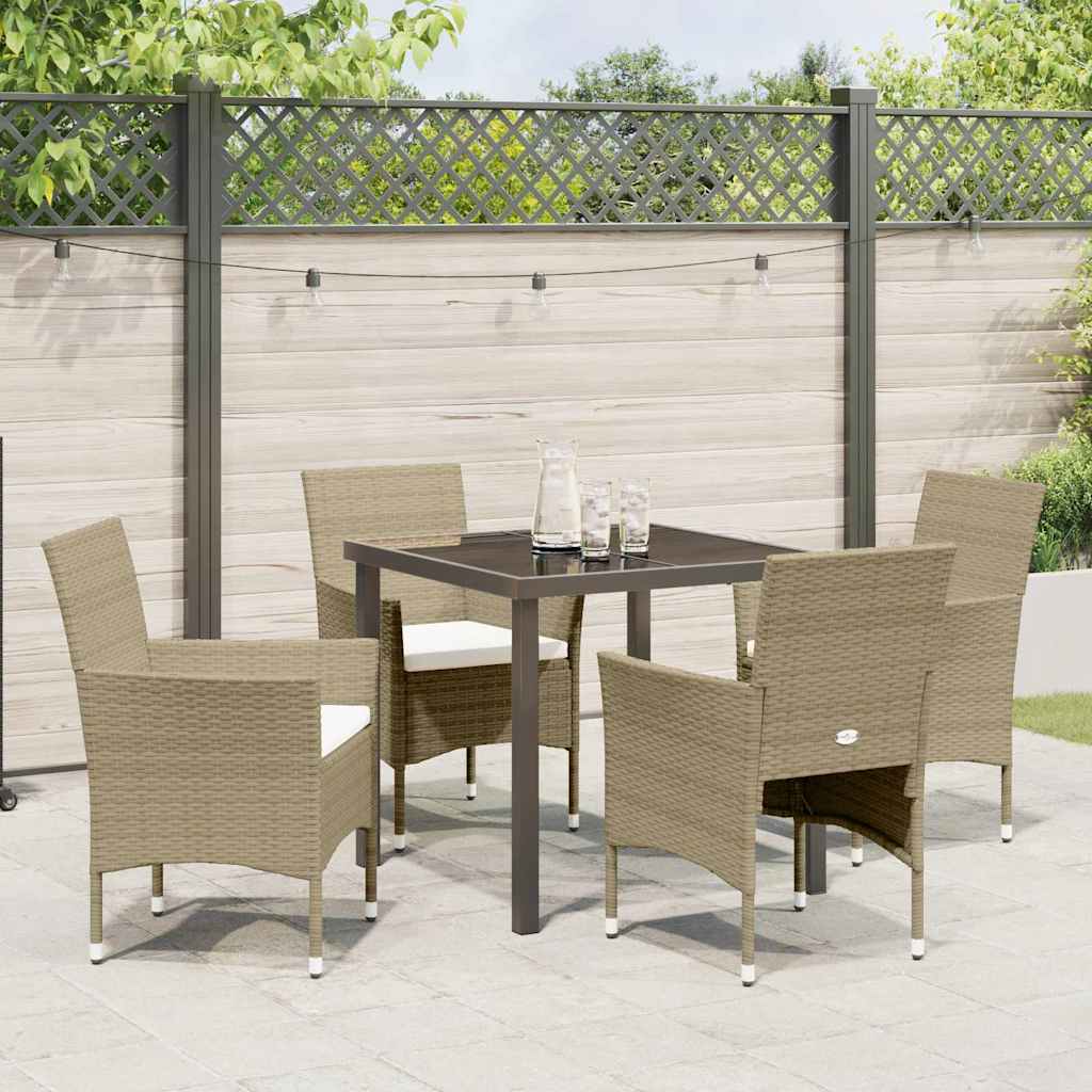 Garden Dining Set with Cushion 5 pcs Beige Poly Rattan