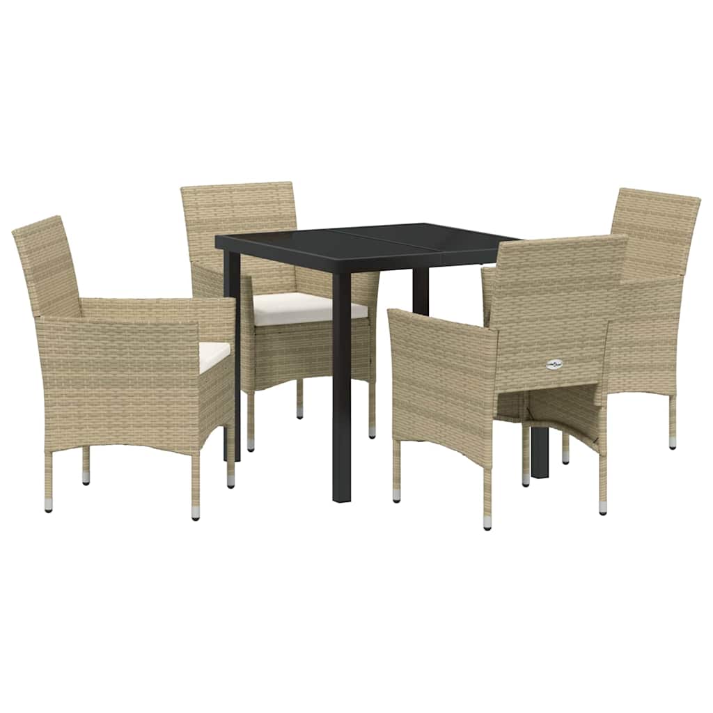 Garden Dining Set with Cushion 5 pcs Beige Poly Rattan