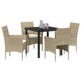 Garden Dining Set with Cushion 5 pcs Beige Poly Rattan