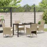 Garden Dining Set with Cushion 5 pcs Beige Poly Rattan