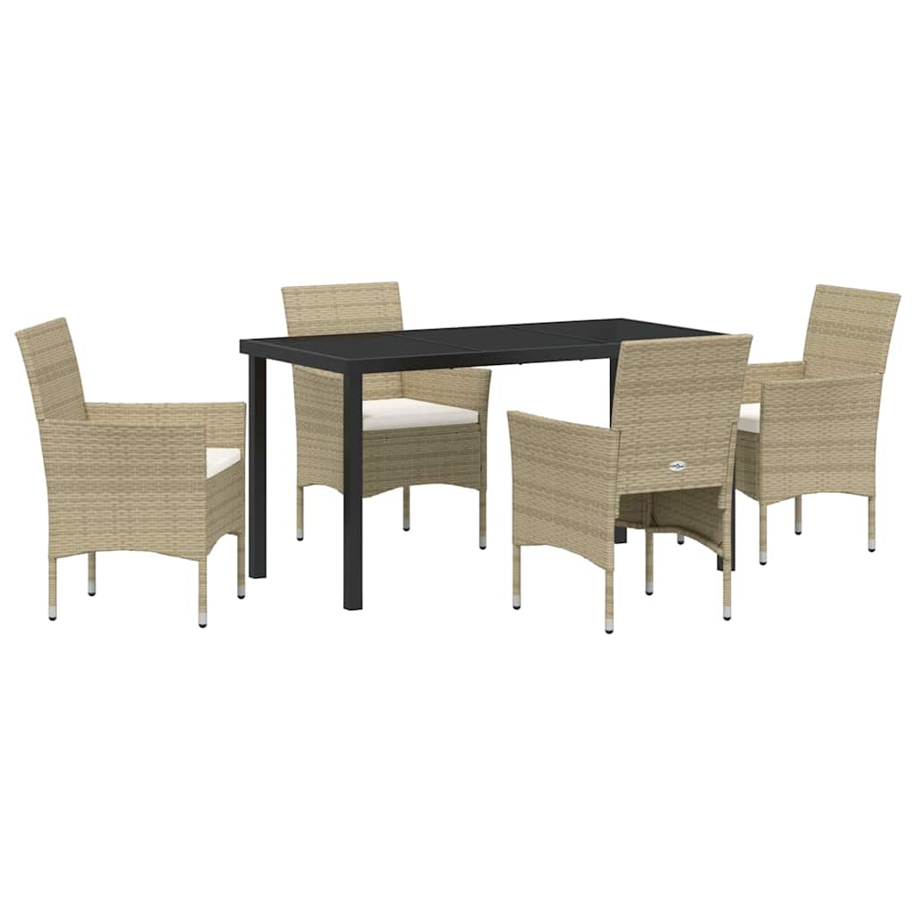 Garden Dining Set with Cushion 5 pcs Beige Poly Rattan