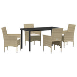 Garden Dining Set with Cushion 5 pcs Beige Poly Rattan - Front View