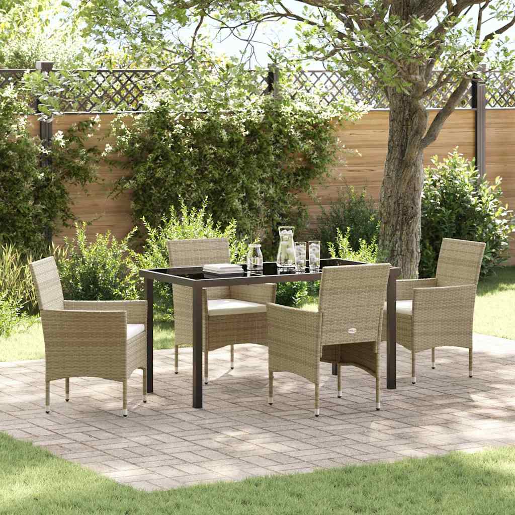 Garden Dining Set with Cushion 5 pcs Beige Poly Rattan