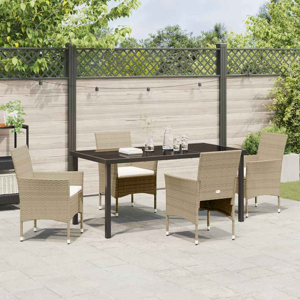 Garden Dining Set with Cushion 5 pcs Beige Poly Rattan