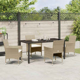 Garden Dining Set with Cushion 5 pcs Beige Poly Rattan