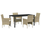 Garden Dining Set with Cushion 5 pcs Beige Poly Rattan - Front View