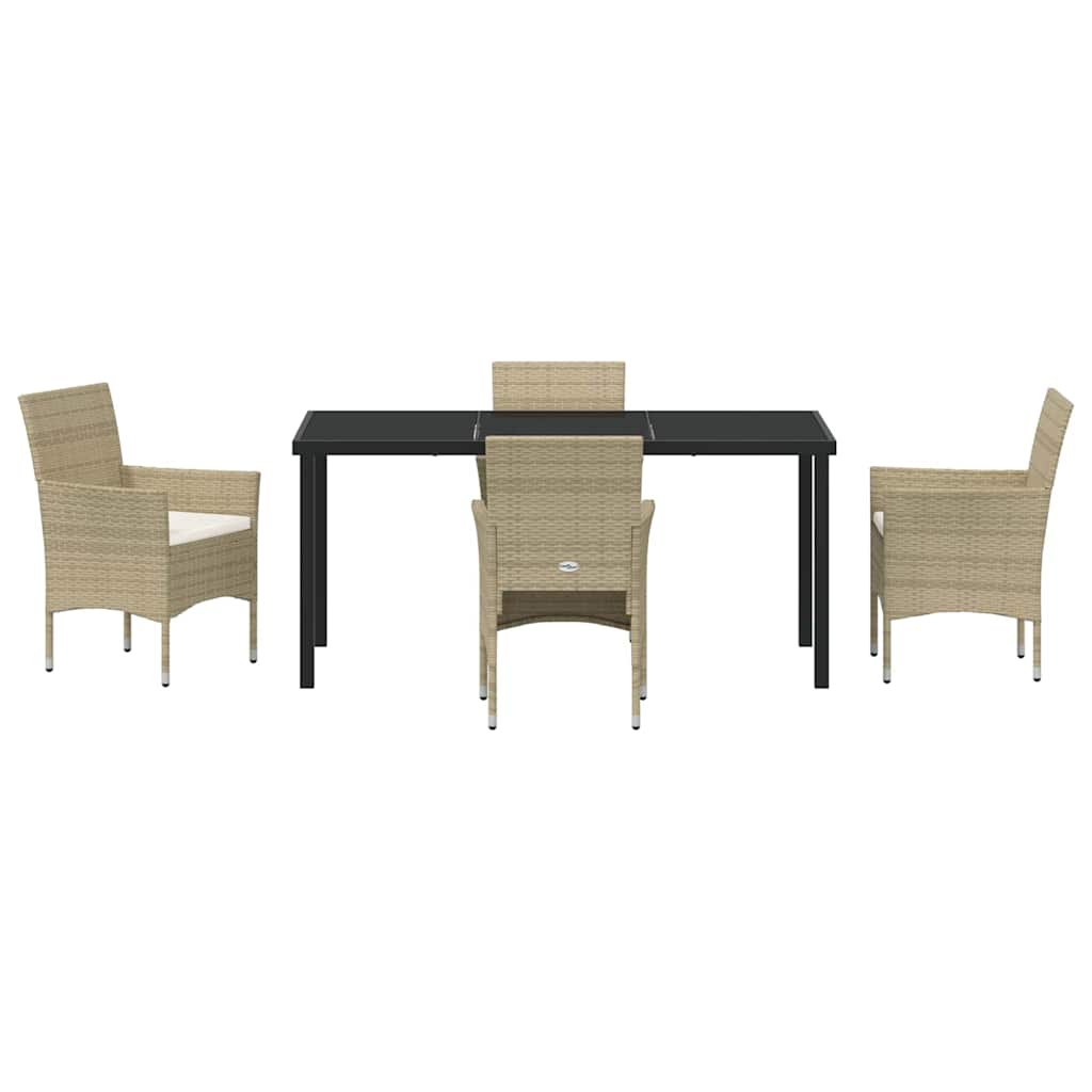 Garden Dining Set with Cushion 5 pcs Beige Poly Rattan