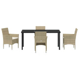 Garden Dining Set with Cushion 5 pcs Beige Poly Rattan - Close-Up Angle