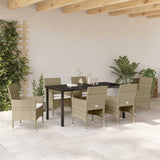 Garden Dining Set with Cushion 7 pcs Beige Poly Rattan