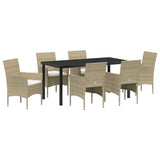 Garden Dining Set with Cushion 7 pcs Beige Poly Rattan