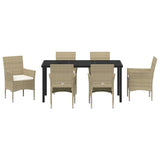 Garden Dining Set with Cushion 7 pcs Beige Poly Rattan - Close-Up Angle