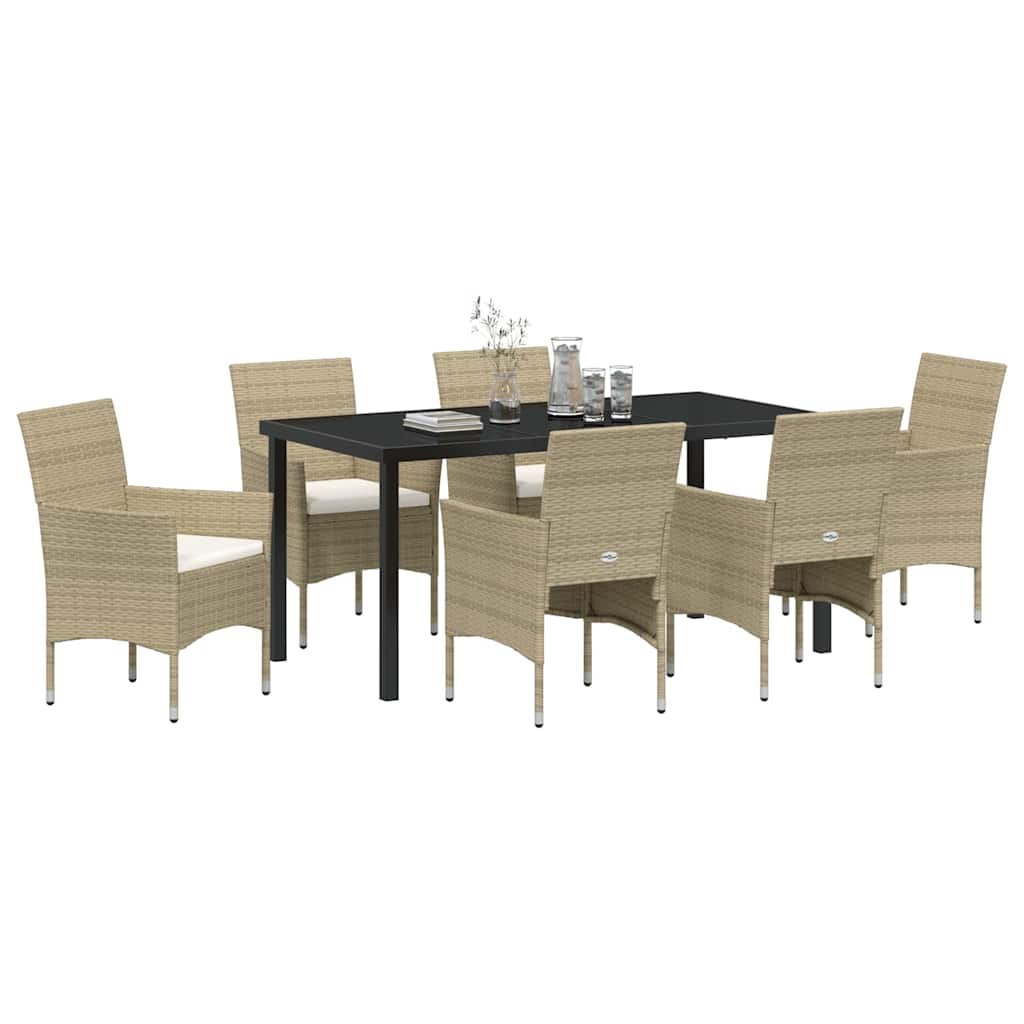 Garden Dining Set with Cushion 7 pcs Beige Poly Rattan