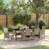 Garden Dining Set with Cushion 7 pcs Beige Poly Rattan