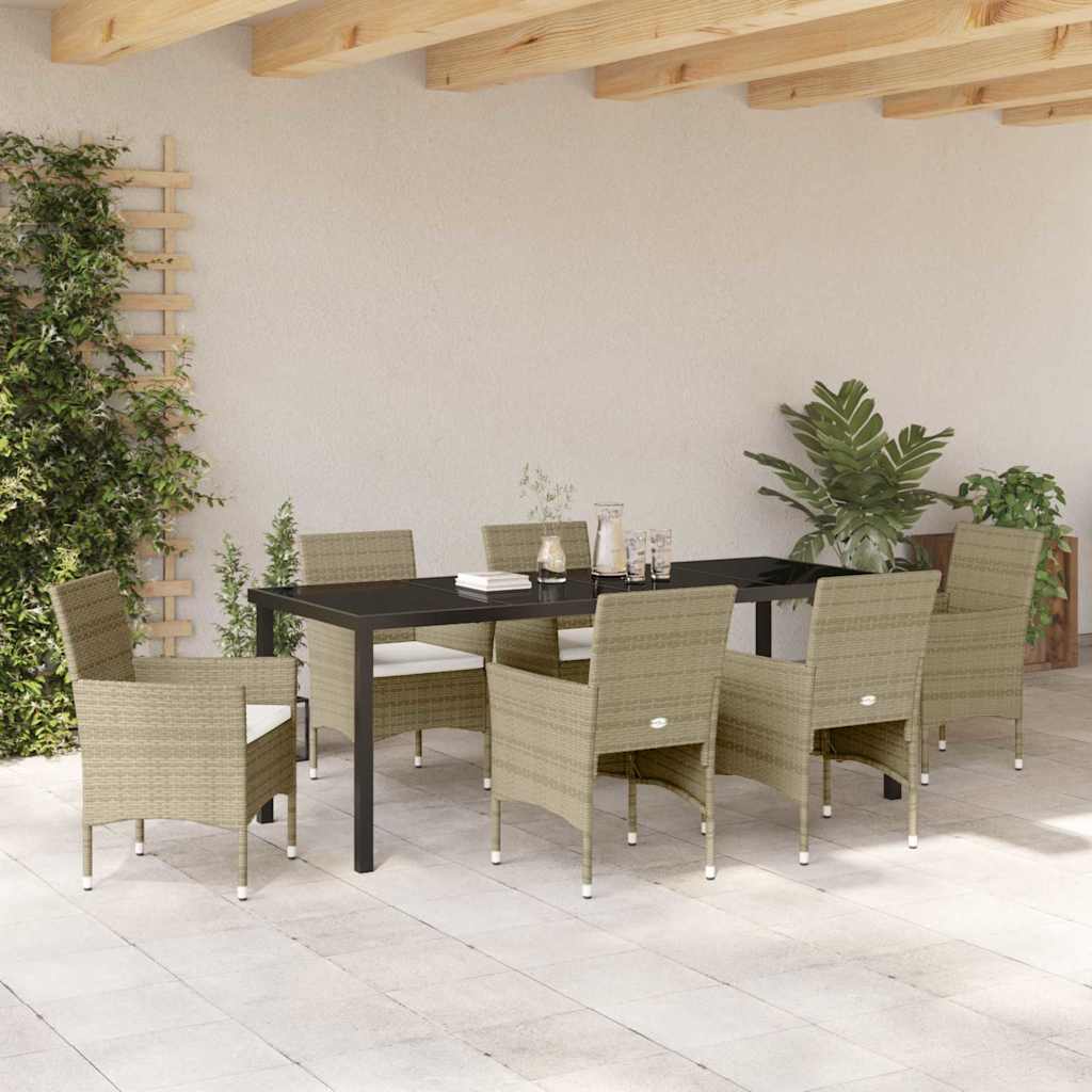 Garden Dining Set with Cushion 7 pcs Beige Poly Rattan