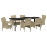 Garden Dining Set with Cushion 7 pcs Beige Poly Rattan - Front View