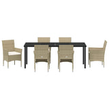 Garden Dining Set with Cushion 7 pcs Beige Poly Rattan - Close-Up Angle
