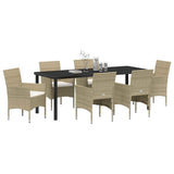 Garden Dining Set with Cushion 7 pcs Beige Poly Rattan - Side View