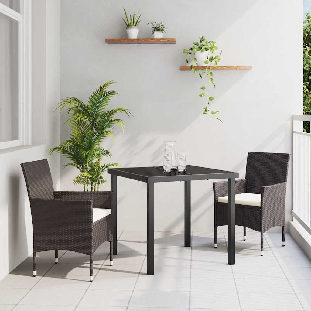 Garden Dining Set with Cushion 3 pcs Brown Poly Rattan