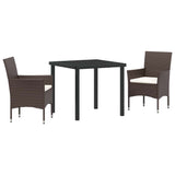 Garden Dining Set with Cushion 3 pcs Brown Poly Rattan