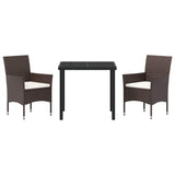 Garden Dining Set with Cushion 3 pcs Brown Poly Rattan