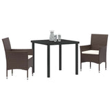 Garden Dining Set with Cushion 3 pcs Brown Poly Rattan - Side View