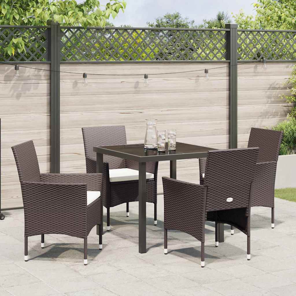 Garden Dining Set with Cushion 5 pcs Brown Poly Rattan