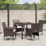 Garden Dining Set with Cushion 5 pcs Brown Poly Rattan