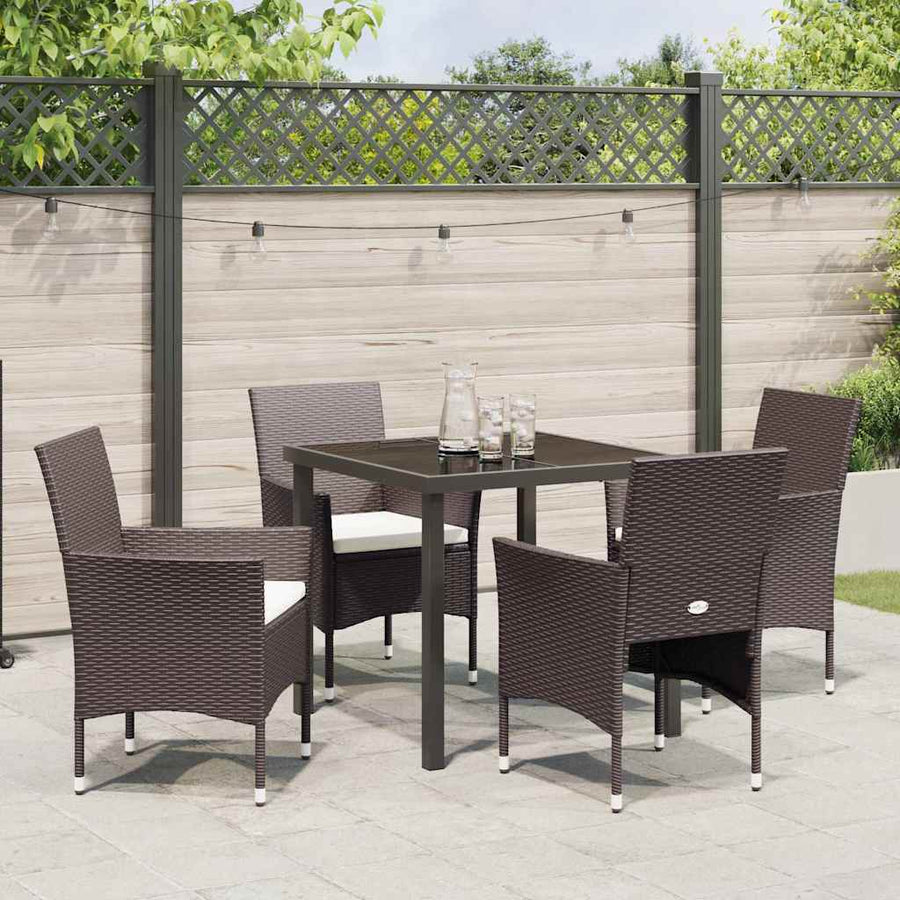 Garden Dining Set 5 pcs Brown Poly Rattan