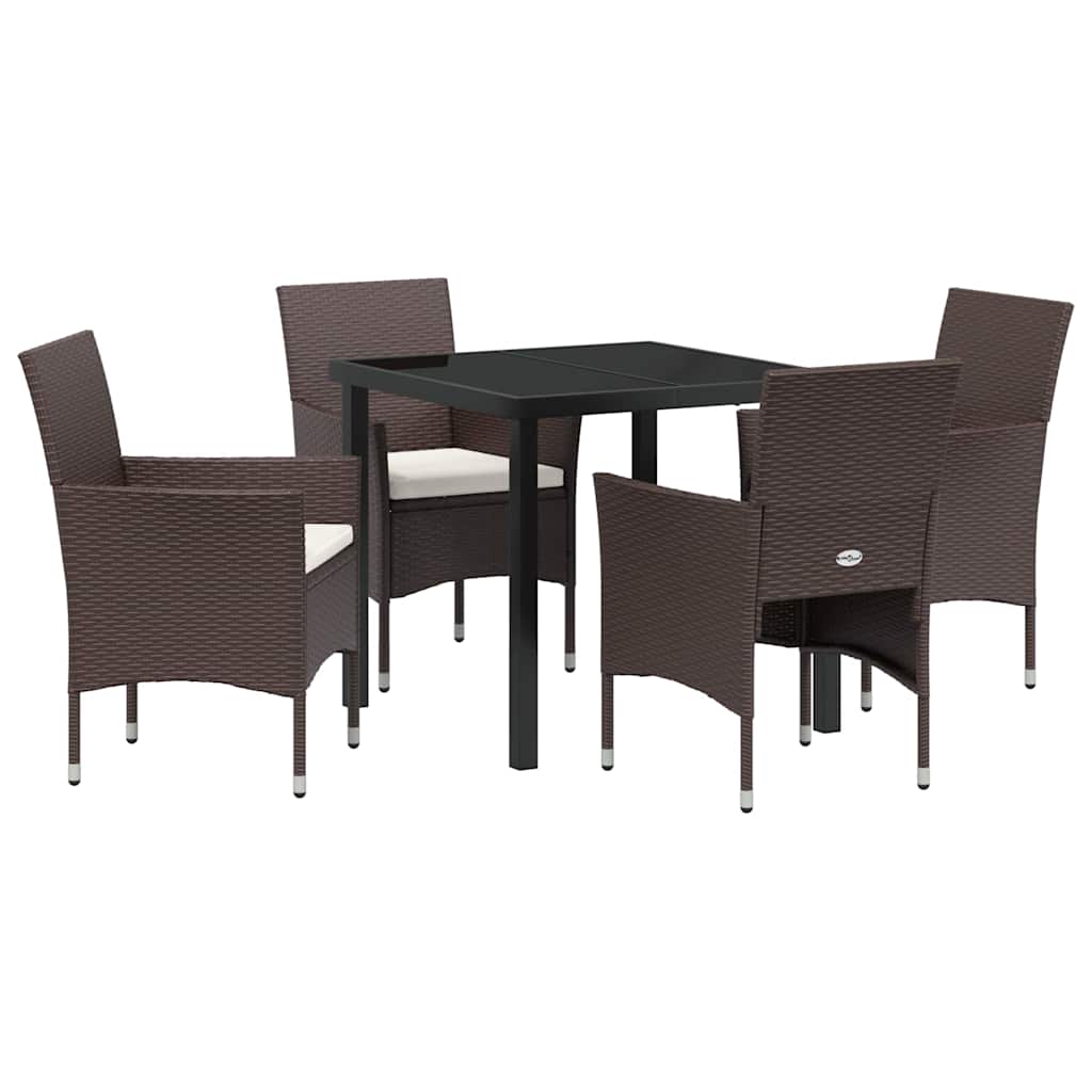 Garden Dining Set with Cushion 5 pcs Brown Poly Rattan