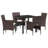 Garden Dining Set with Cushion 5 pcs Brown Poly Rattan