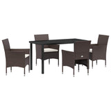 Garden Dining Set with Cushion 5 pcs Brown Poly Rattan - Front View