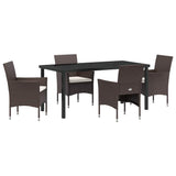 Garden Dining Set with Cushion 5 pcs Brown Poly Rattan