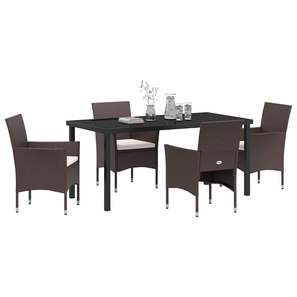Garden Dining Set with Cushion 5 pcs Brown Poly Rattan