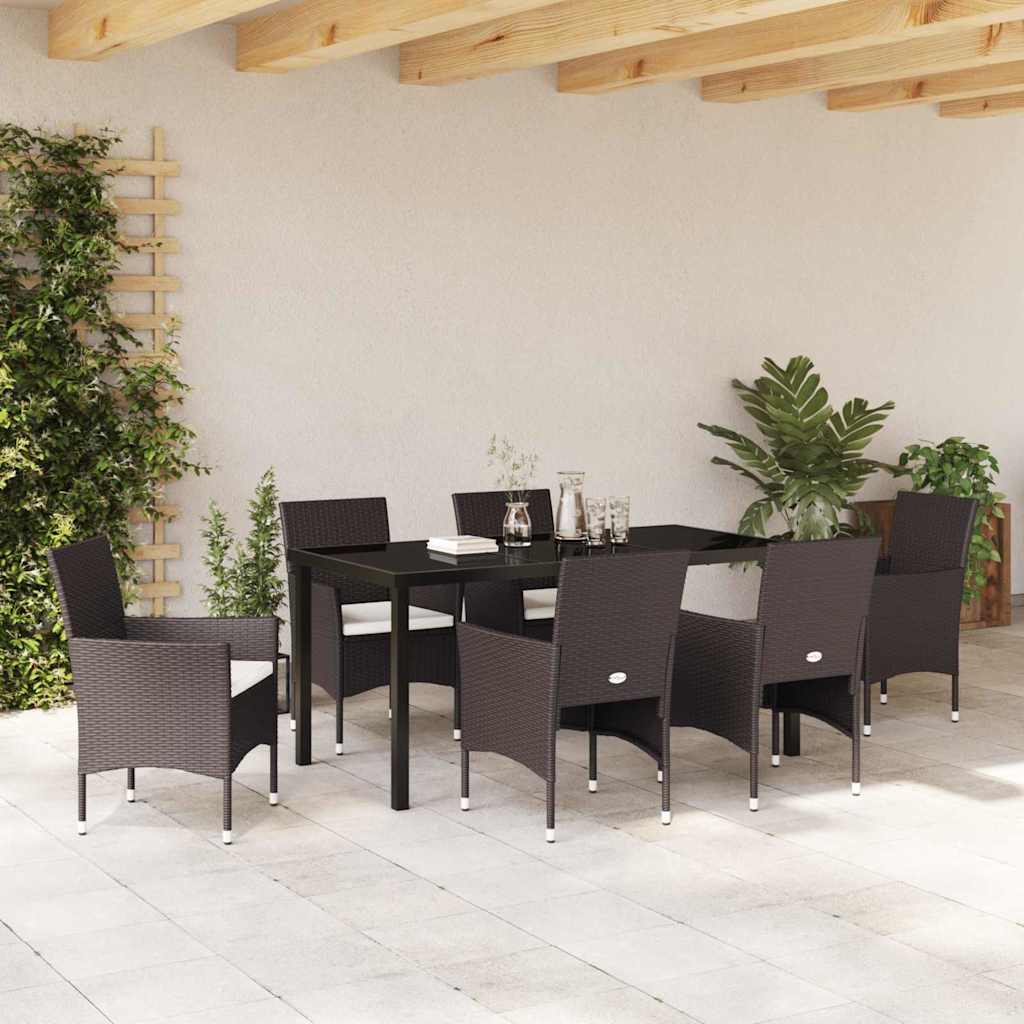 Garden Dining Set with Cushion 7 pcs Brown Poly Rattan