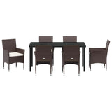 Garden Dining Set with Cushion 7 pcs Brown Poly Rattan - Close-Up Angle