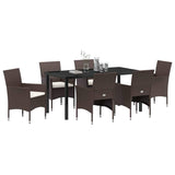 Garden Dining Set with Cushion 7 pcs Brown Poly Rattan - Side View