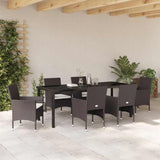 Garden Dining Set with Cushion 7 pcs Brown Poly Rattan - Top-Down View