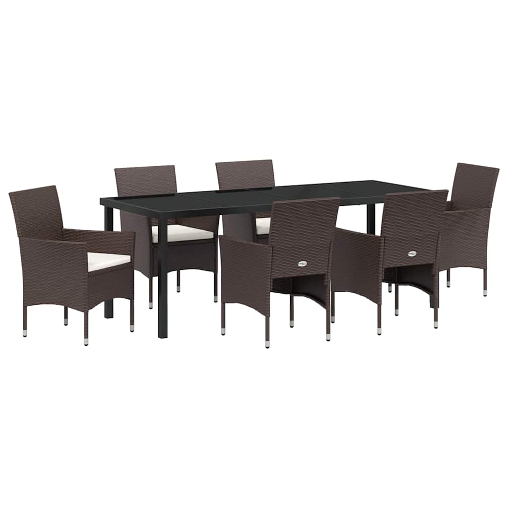 Garden Dining Set with Cushion 7 pcs Brown Poly Rattan