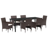 Garden Dining Set with Cushion 7 pcs Brown Poly Rattan