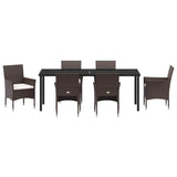 Garden Dining Set with Cushion 7 pcs Brown Poly Rattan - Close-Up Angle