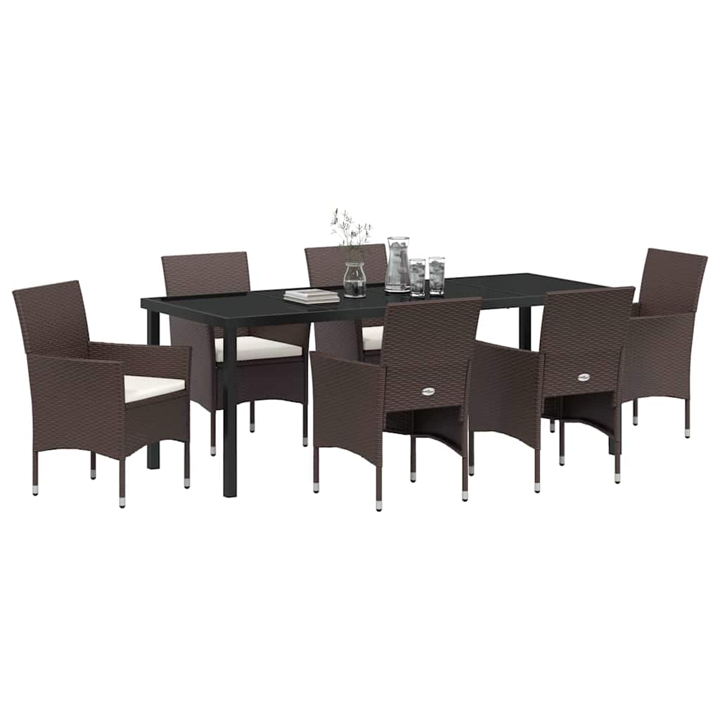 Garden Dining Set with Cushion 7 pcs Brown Poly Rattan