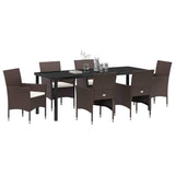 Garden Dining Set with Cushion 7 pcs Brown Poly Rattan