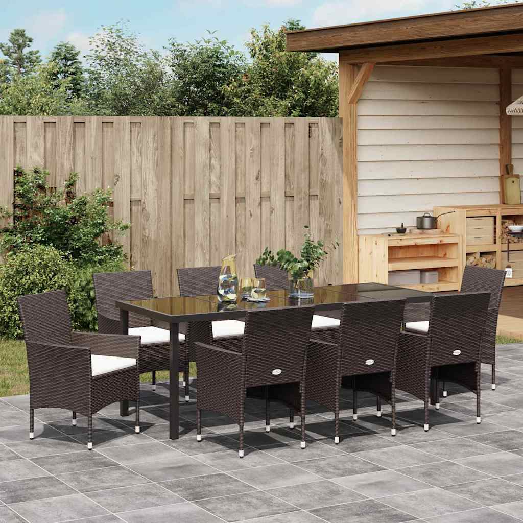 Garden Dining Set 9 pcs Brown Poly Rattan