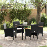 Garden Dining Set with Cushion 5 pcs Black Poly Rattan