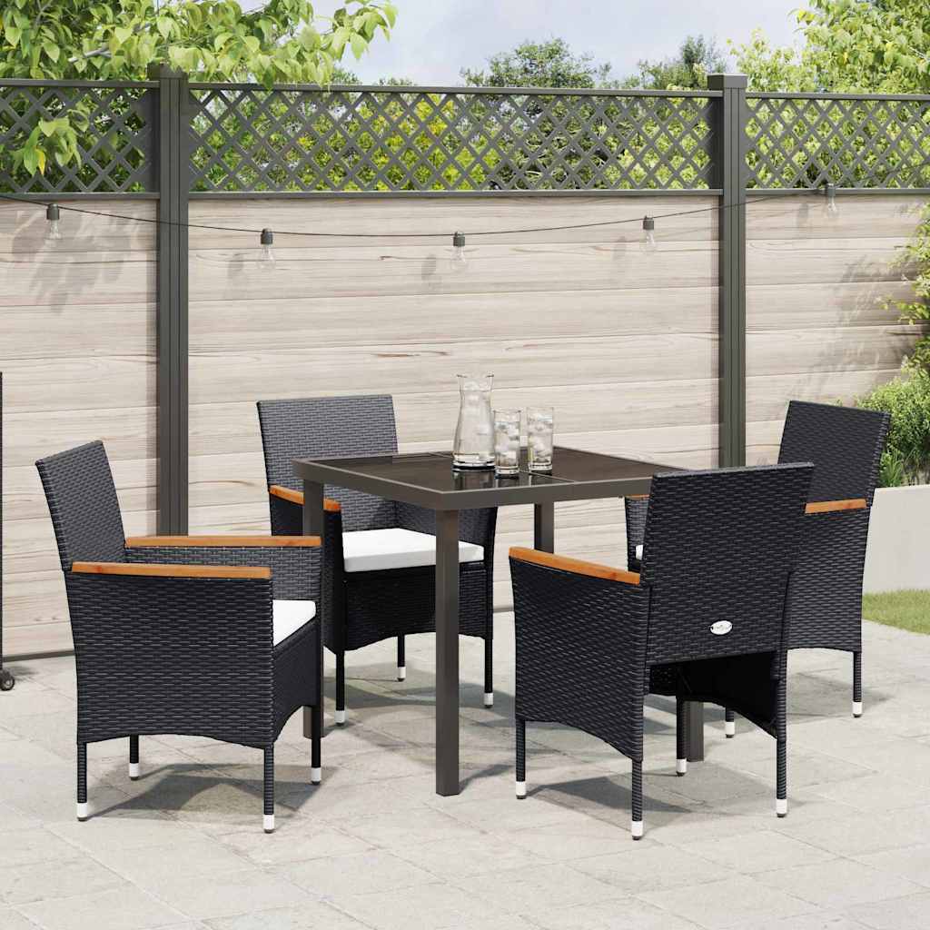 Garden Dining Set with Cushion 5 pcs Black Poly Rattan