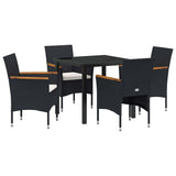 Garden Dining Set with Cushion 5 pcs Black Poly Rattan