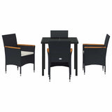 Garden Dining Set with Cushion 5 pcs Black Poly Rattan